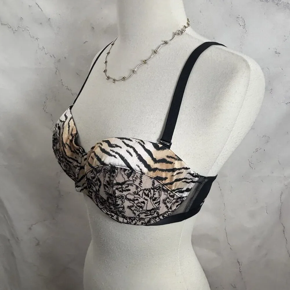 Victorias Secret Y2K Very Sexy Balconet Bra Tiger Print 34D VS Mob Wife Retro